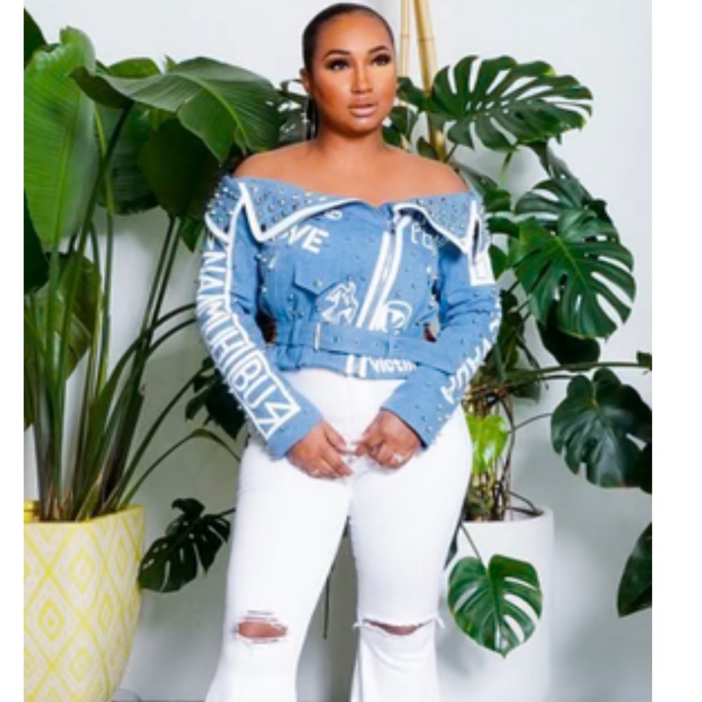 Studded Off The Shoulder Denim Jacket